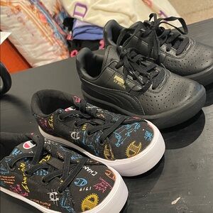Champion Kids Black Canvas Sneakers with Multicolor Graphics